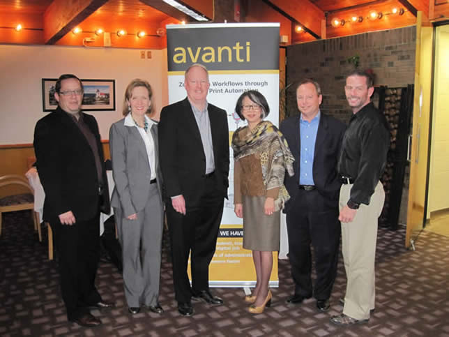 From left to right: Peter Funnell, CFO, Avanti, Erin Sargeant Greenwood, Associate Vice President, Office of Advancement, University of Waterloo, Stephen McWilliam, EVP, Avanti, May Yan, Director, Retail Services, University of Waterloo, Patrick Bolan, President and CEO, Avanti and Randy Dauphin, Operations Administrator, Retail Services, University of Waterloo.